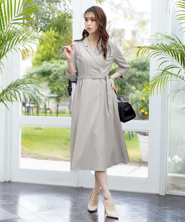 Tiaclasse 【洗える】テーラードカラーワンピース ライトグレー