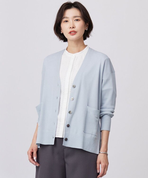 J.PRESS LADIES S 【洗える】Vis/Peスパーク ニット カーディガン サックス系