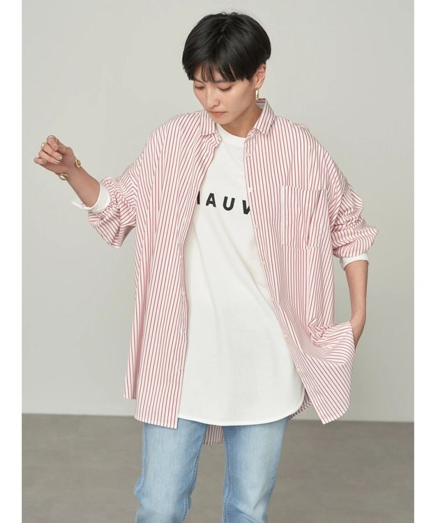 AMERICAN HOLIC イージーケアバックオープンシャツチュニック Red