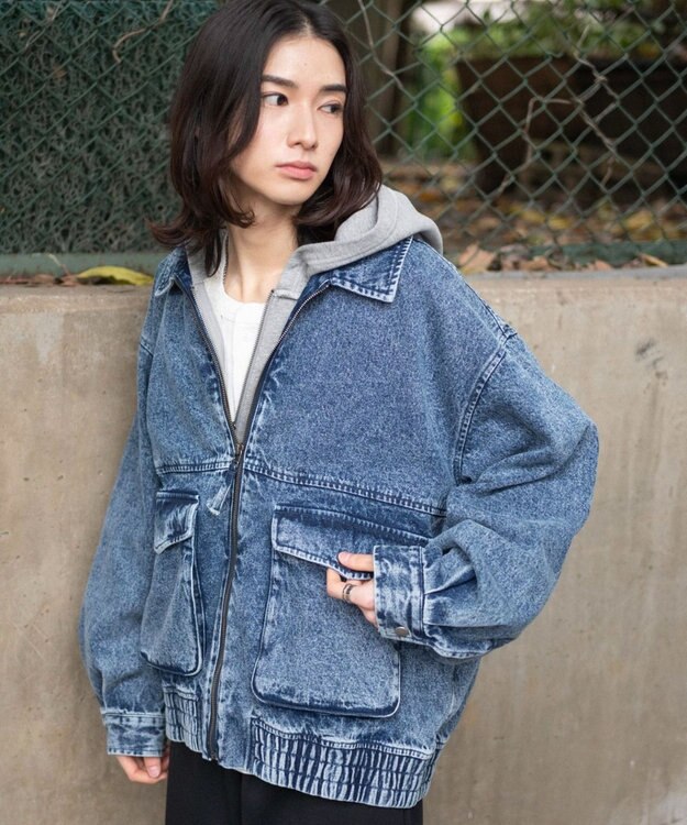 WEGO 【ユニセックス着用ITEM/MLサイズ展開】フライトジャケット デニム中濃加工色