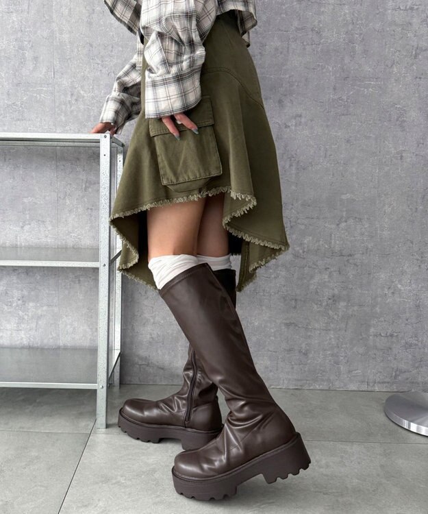 WEGO プレーンロングブーツ ブラウン