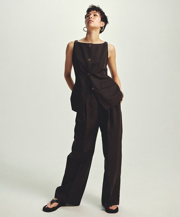 uncrave テンセルライトリネン ジレブラウス ブラウングレー