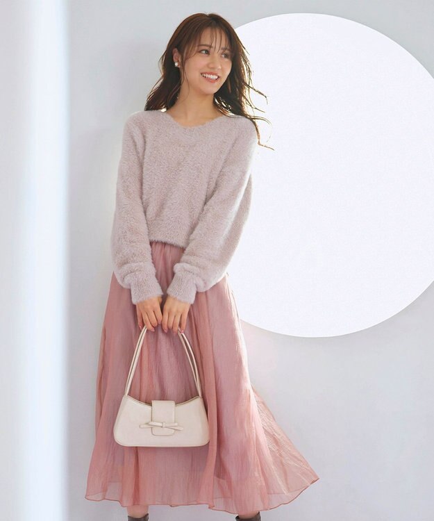 Feroux 【洗える】ニット×フレアスカート セットアップ ピンク系