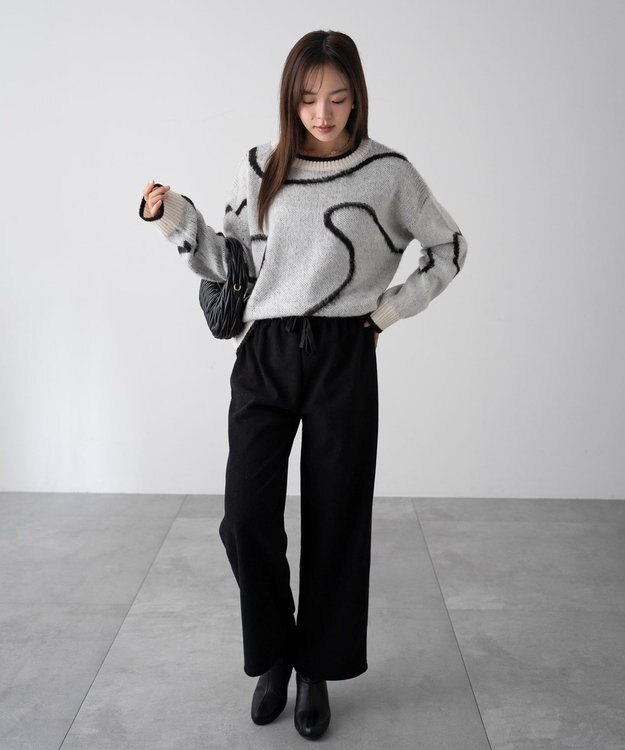 WEGO 【WEB限定/25年秋冬新作/ウエストゴム】裏ベロアワイドイージーパンツ ブラック