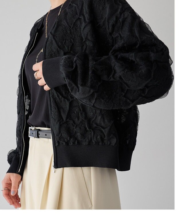 YECCA VECCA ふくれジャガードニットブルゾン Black
