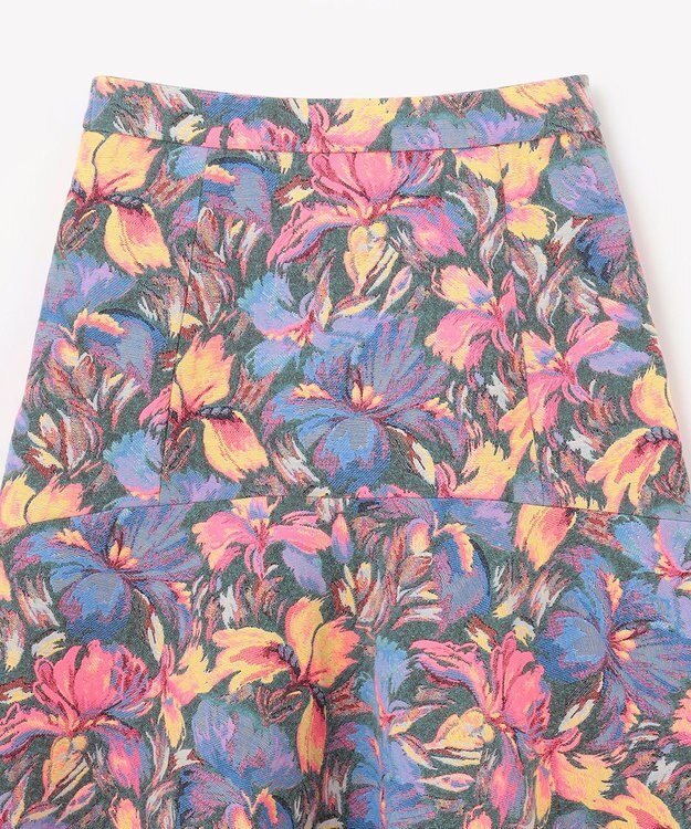 GRACE CONTINENTAL フラワージャガードフレアスカート ブルー