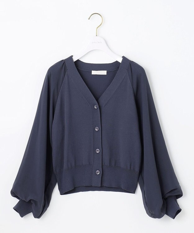 ANY SIS 【洗える】シアースリーブ カーディガン ネイビー