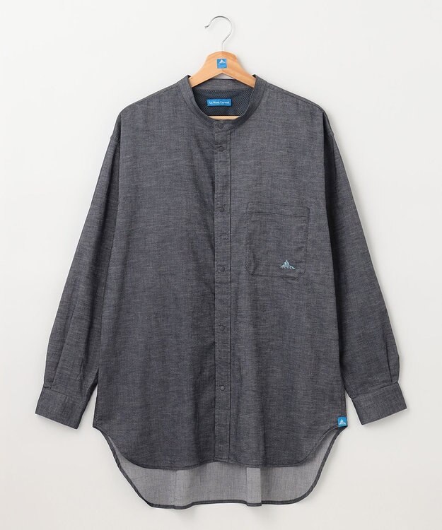 SHARE PARK MENS 【UVカット・撥水・ストレッチ】イージーデニムノーカラーシャツ ネイビー系