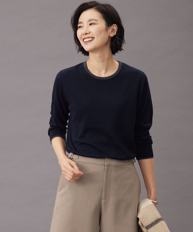 J.PRESS LADIES 【洗える】トリムツイン ニット ネイビー系