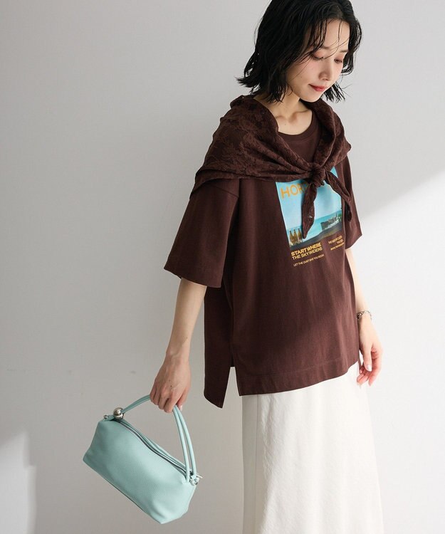 Green Parks ＳＥＴ２点フォトＴシャツ＋レーススカーフ Brown