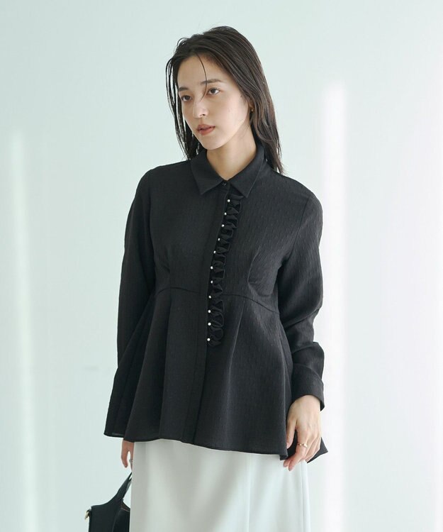 YECCA VECCA パールジャガードペプラムブラウス Off White