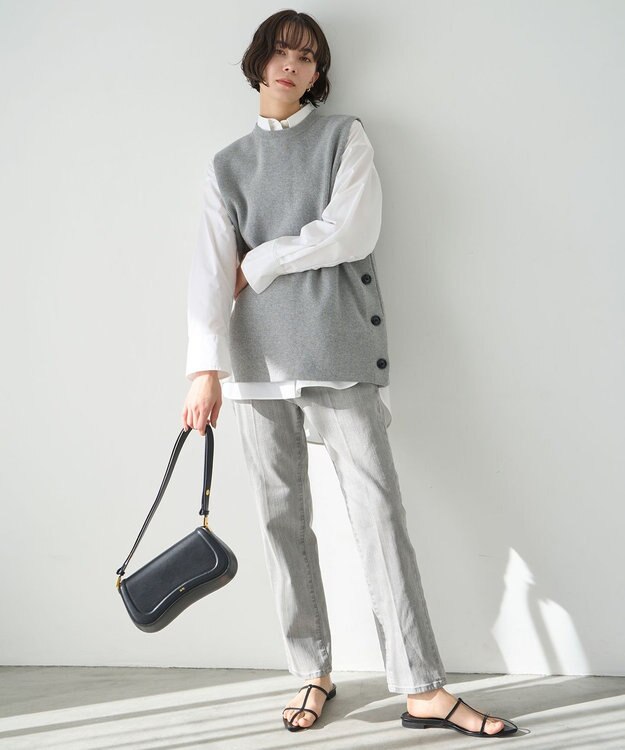 UNFILO 【洗える】サイドボタンニットベスト グレー