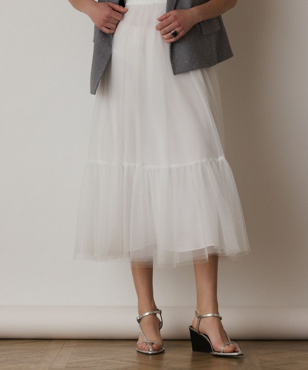 GRACE CONTINENTAL チュールコンビティアードワンピース ホワイト