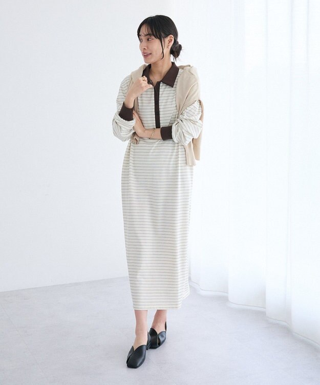 CRAFT STANDARD BOUTIQUE ポロ衿ボーダーワンピース Ivory