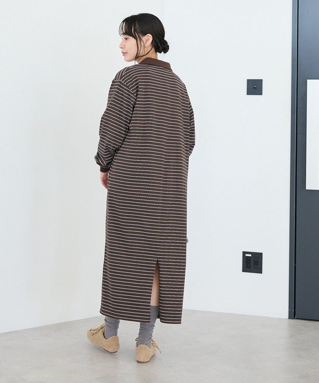 CRAFT STANDARD BOUTIQUE ポロ衿ボーダーワンピース Brown