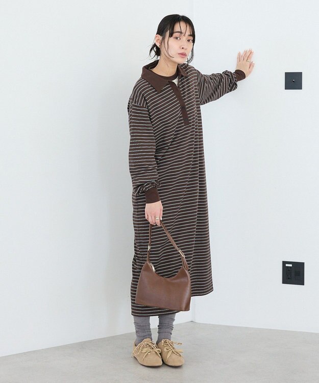 CRAFT STANDARD BOUTIQUE ポロ衿ボーダーワンピース Brown