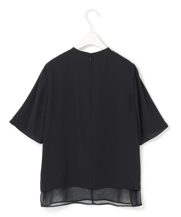 ICB 【UVケア・洗える】BackSatinAmunzen シフォンコンビブラウス ブラック×ブラック系