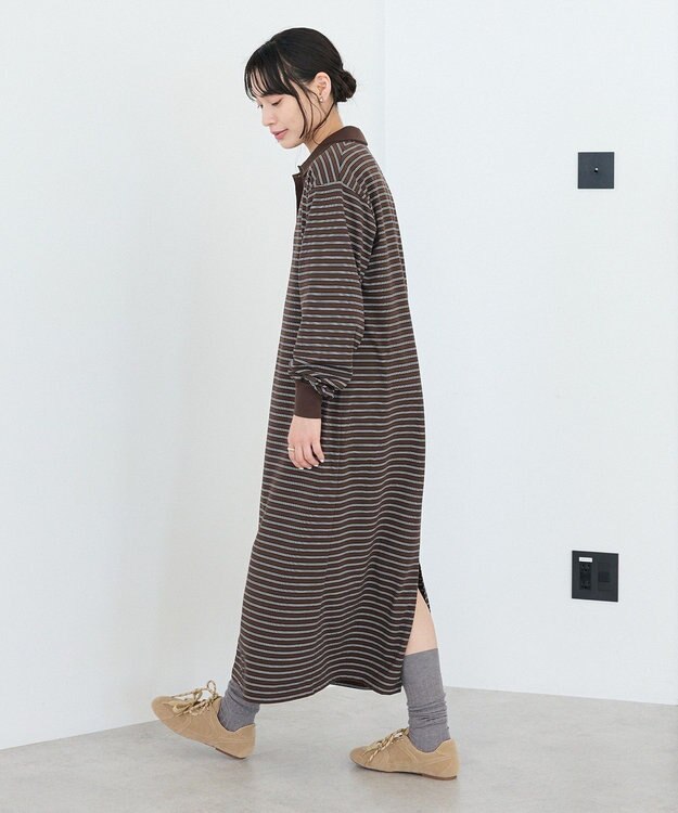 CRAFT STANDARD BOUTIQUE ポロ衿ボーダーワンピース Brown