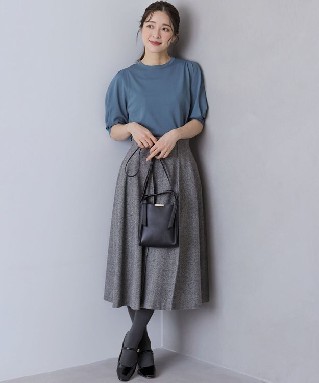 組曲 S クルミボタン5分袖ニット チャコールブルー系