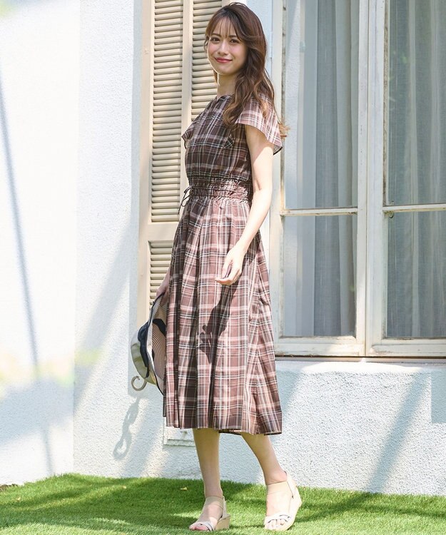 ANY SIS 【洗える】シアーチェック ワンピース ブラウン系