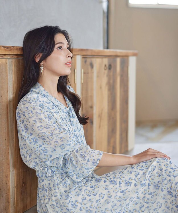 Tiaclasse 【洗える】プリントボウタイ柄ワンピース ブルー