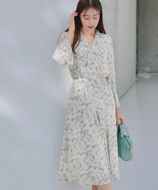 Tiaclasse 【洗える】プリントボウタイ柄ワンピース アイボリー