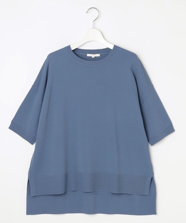 自由区 L 【接触冷感・UVカット・WEB限定カラーあり】クレープストレッチプルオーバー ニット [新色]ブルーグレー