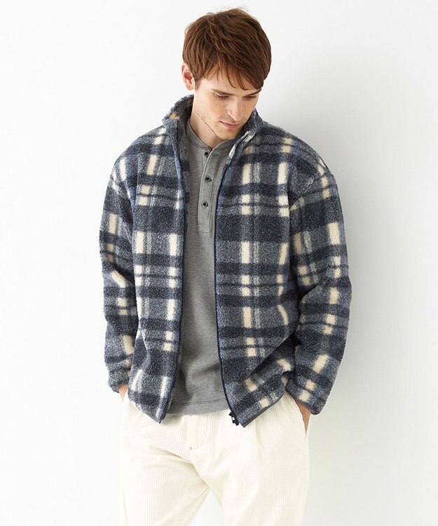 JOSEPH ABBOUD MOUNTAIN 【SPACE／UNISEX】ボアチェック ブルゾン ダルブルー系4