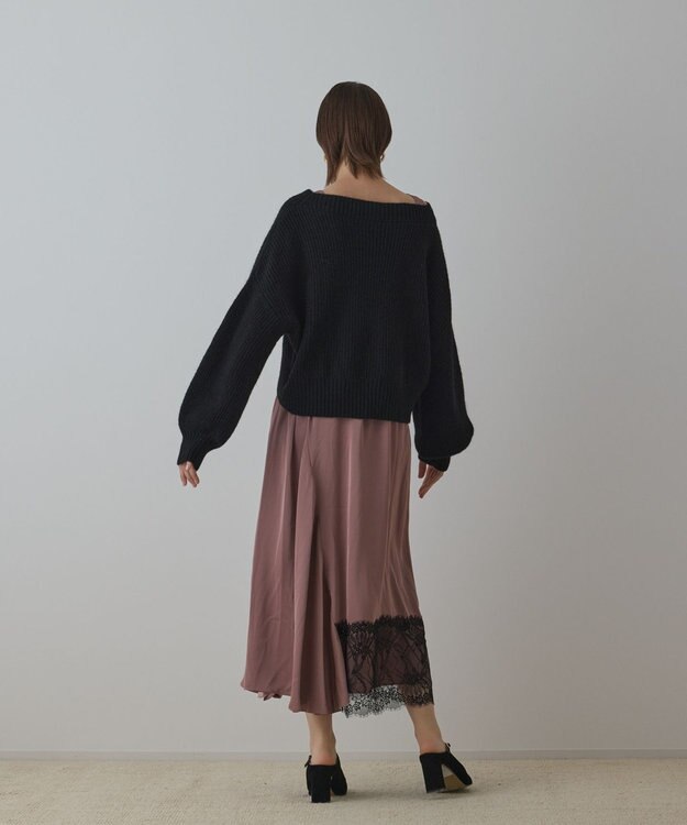 GRACE CONTINENTAL サテンレースニットワンピース ブラック