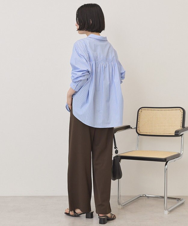 AMERICAN HOLIC 【イージーケア】バックギャザースキッパーシャツ Stripe Sax