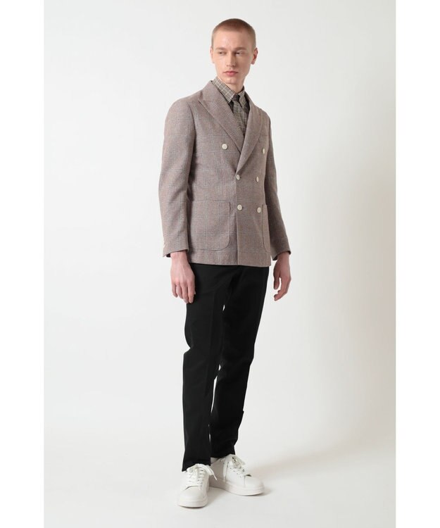 DAKS マイクロブークレーダブルブレストチェックジャケット モカ