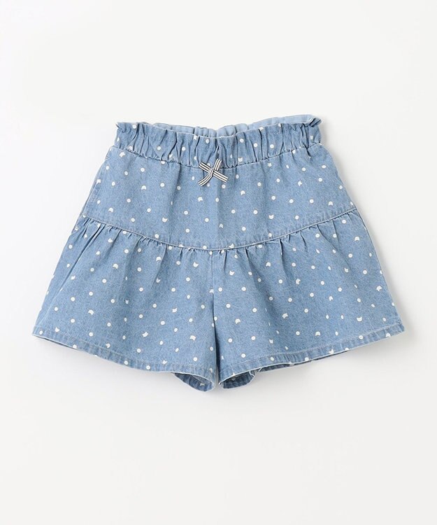 ANY KIDS 総柄フリル キュロット デニムブルー×ネコドット