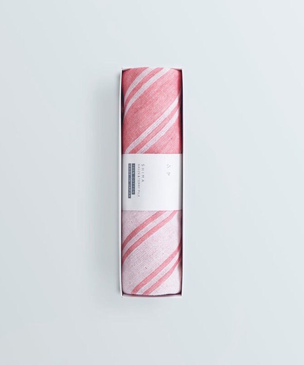 SHINTO TOWEL シマ ハンドタオル ダブル白地/色地 2枚セット レッド