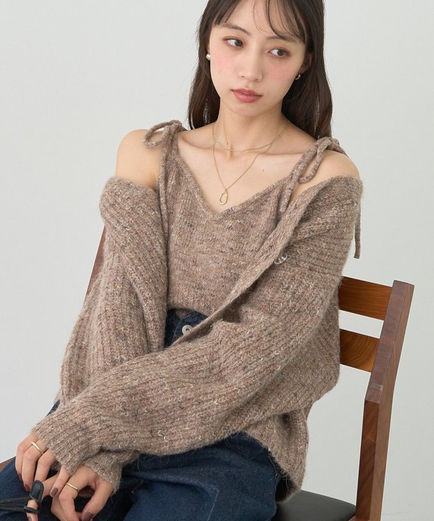 earth music&ecology 【WEB限定】SET2点ショートカーディガン＋リボンキャミソール Brown