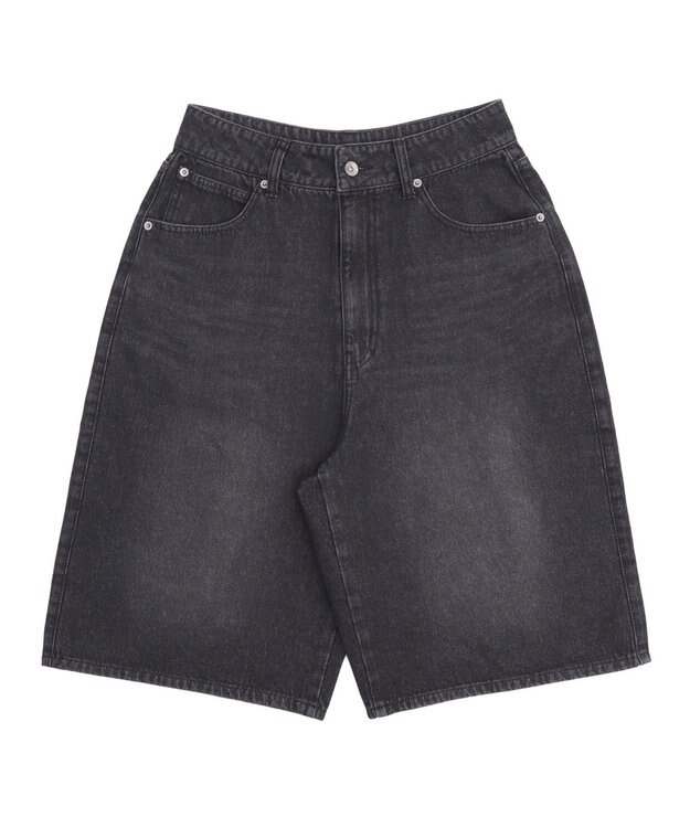 WEGO 【紐で調節可能】スーパーバギーデニムショーツ デニムブラック