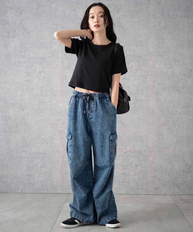 WEGO デニムパラシュートカーゴパンツ デニム中濃色