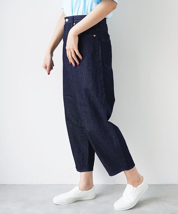 caqu FS linen barrel pants ふんわりリネンテーパードデニム rinse