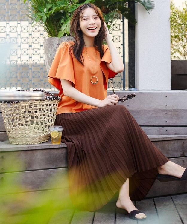 ANY SIS S 【シルクタッチさら魅せTシャツ】袖フレア プルオーバー オレンジ