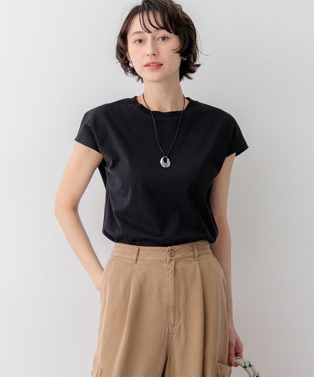 23区 S 【先行予約/WEB&一部店舗限定カラーあり】スビンハイツイスト フレンチスリーブ Tシャツ ブラック系