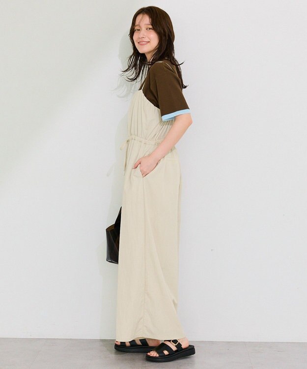 Green Parks 胸元バルーンワイドシルエットサロペット Light Beige