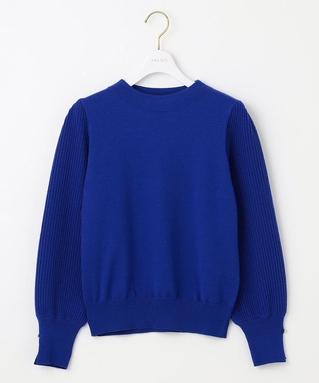 ANY SIS 【CICA加工・選べる9色展開】スリットポイントボトルネック ニット 青