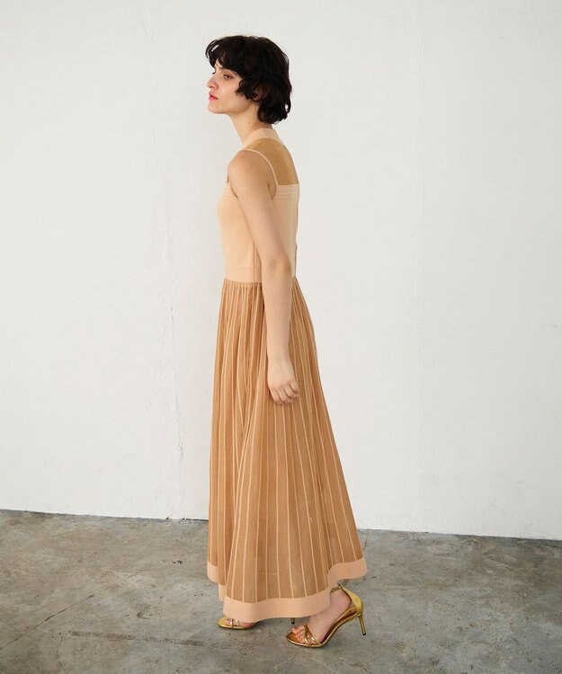 GRACE CONTINENTAL ラメシアープリーツニットワンピース オレンジ