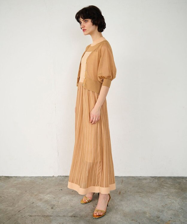 GRACE CONTINENTAL ラメシアープリーツニットワンピース オレンジ