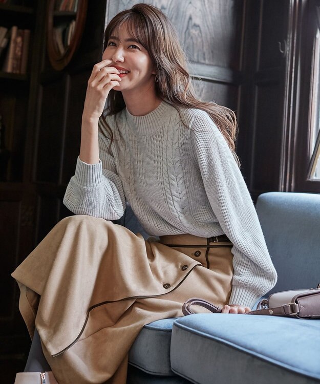 ANY SIS 【洗える】スフレケーブルパフスリーブ ニット ライトグレー