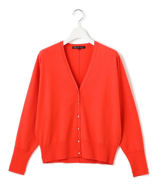 23区 【洗える】ヴィスコースストレッチ ドルマンスリーブ カーディガン レッド系