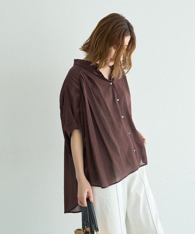 YECCA VECCA 【ドライタッチ】シアーバックギャザーシャツ Brown