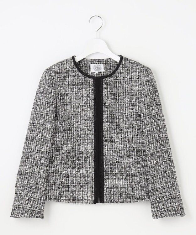 J.PRESS LADIES S 【セットアップ対応】ファンシーツイード ノーカラー ジャケット ブラックミックス系