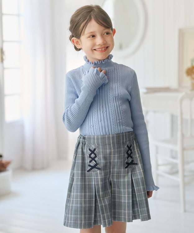 組曲 KIDS 【110-140㎝】フラワードット リブニット サックスブルー