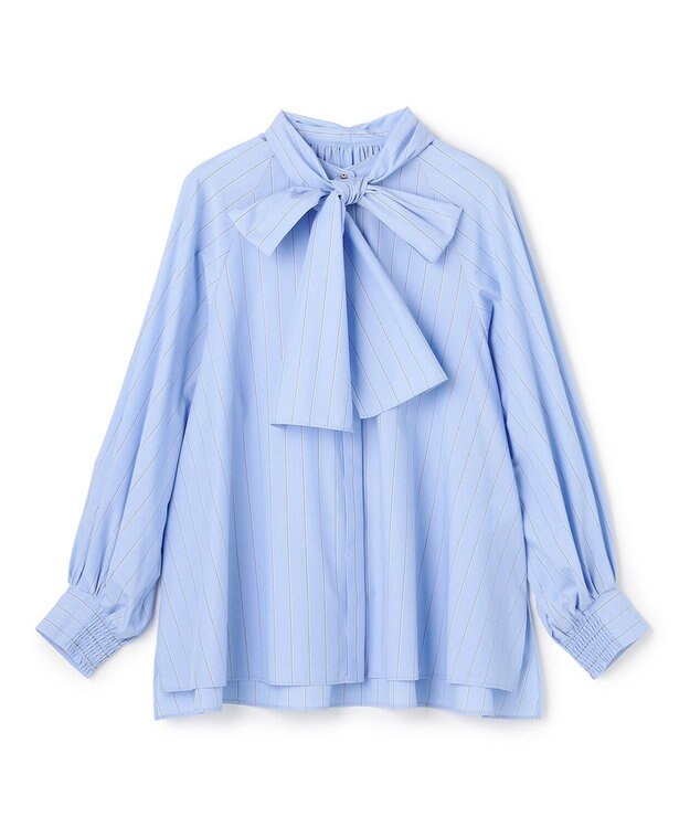 UNFILO L 【取り外し可能なボウタイ付き】2WAY ボウタイブラウス ブルーストライプ