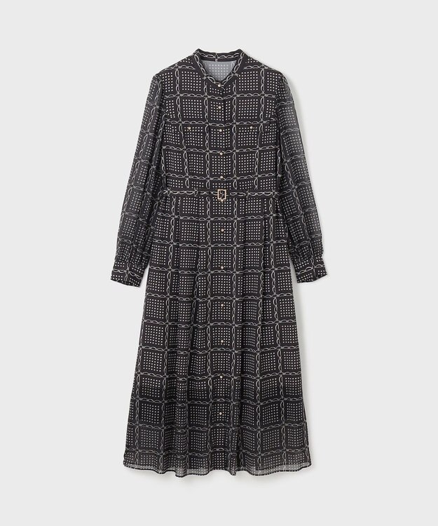 GRACE CONTINENTAL チェーンチェックプリントワンピース ブラック
